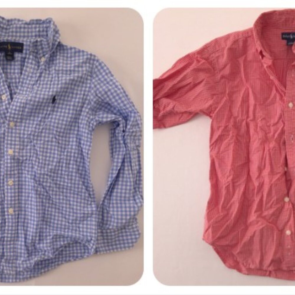 Two Ralph Lauren Boys’ Medium Gingham Check Shirt Bundle Lot Blue & Red